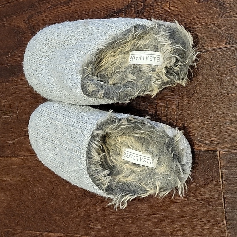 PJ Salvage Faux Fur Trimmed Cable Knit Slippers
